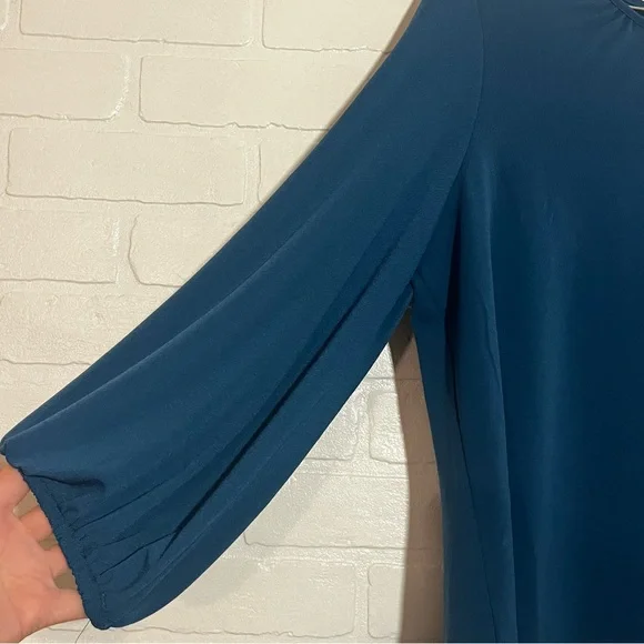 Adrianna Papell Womens Blouse Dark Blue Teal Work Top Like New Large - Picture 2 of 7